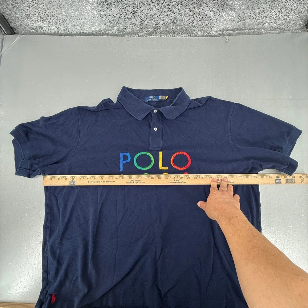 Polo Ralph Lauren Mens Navy Blue Embroidered Polo 1992 Graphic Shirt 4XB 4TG 4EG
